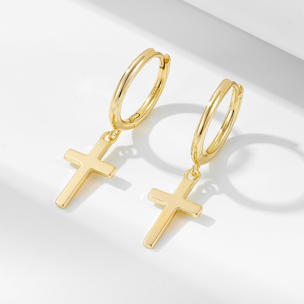 European And American S925 Sterling Silver Cross Earrings Earrings For Women-Jewearrings