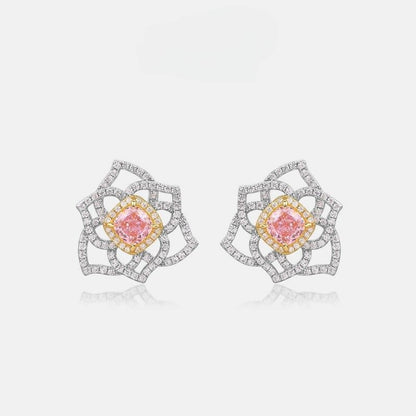 Women's S925 Silver Hexagonal Pollen High Carbon Rhinestone Gem Earrings-Jewearrings