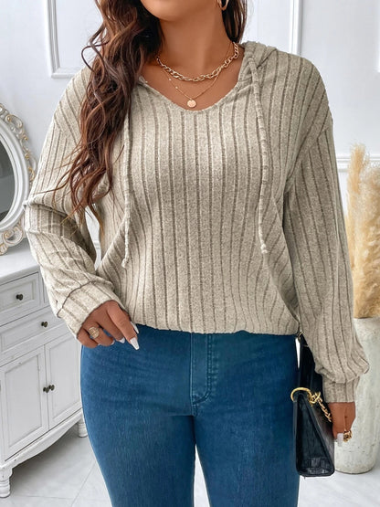 Plus Size Drawstring Dropped Shoulder Hooded T-Shirt-Jewearrings