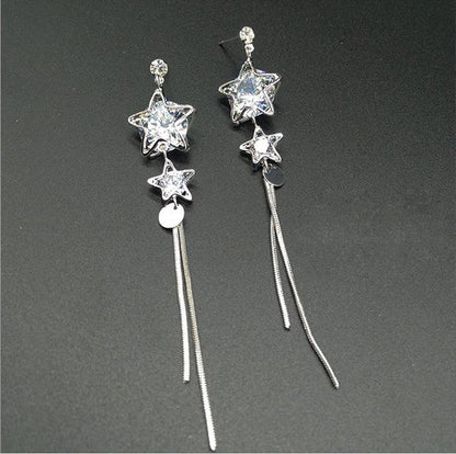 925 Sterling Silver Jewelry Female Star Zircon Tassel Earrings-Jewearrings