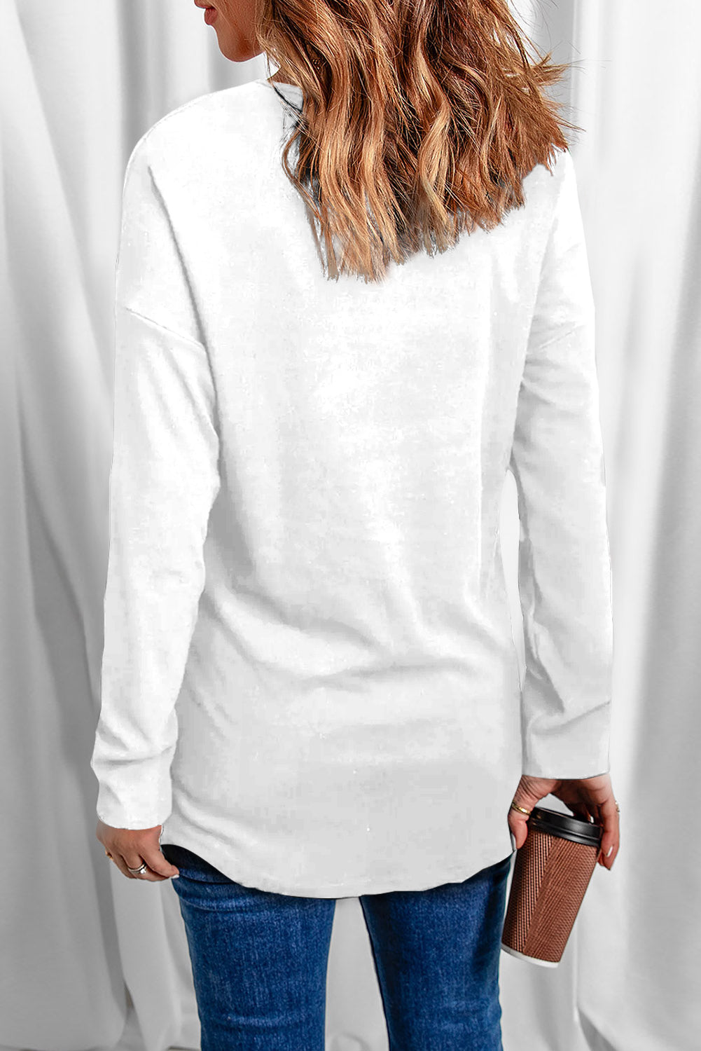 Graphic V-Neck Long Sleeve T-Shirt-Jewearrings