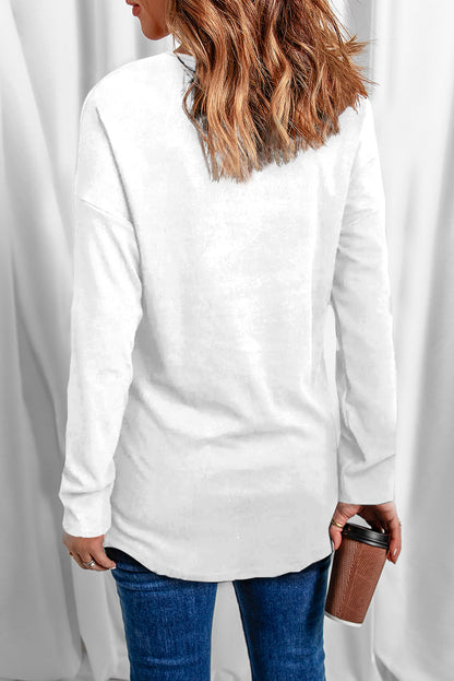 Graphic V-Neck Long Sleeve T-Shirt-Jewearrings