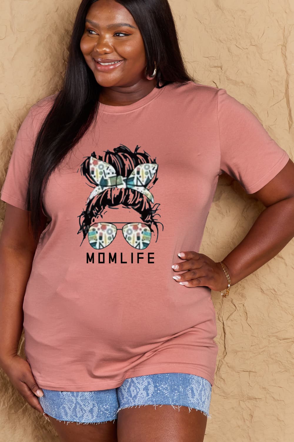 Simply Love Full Size MOM LIFE Graphic Cotton T-Shirt-Jewearrings