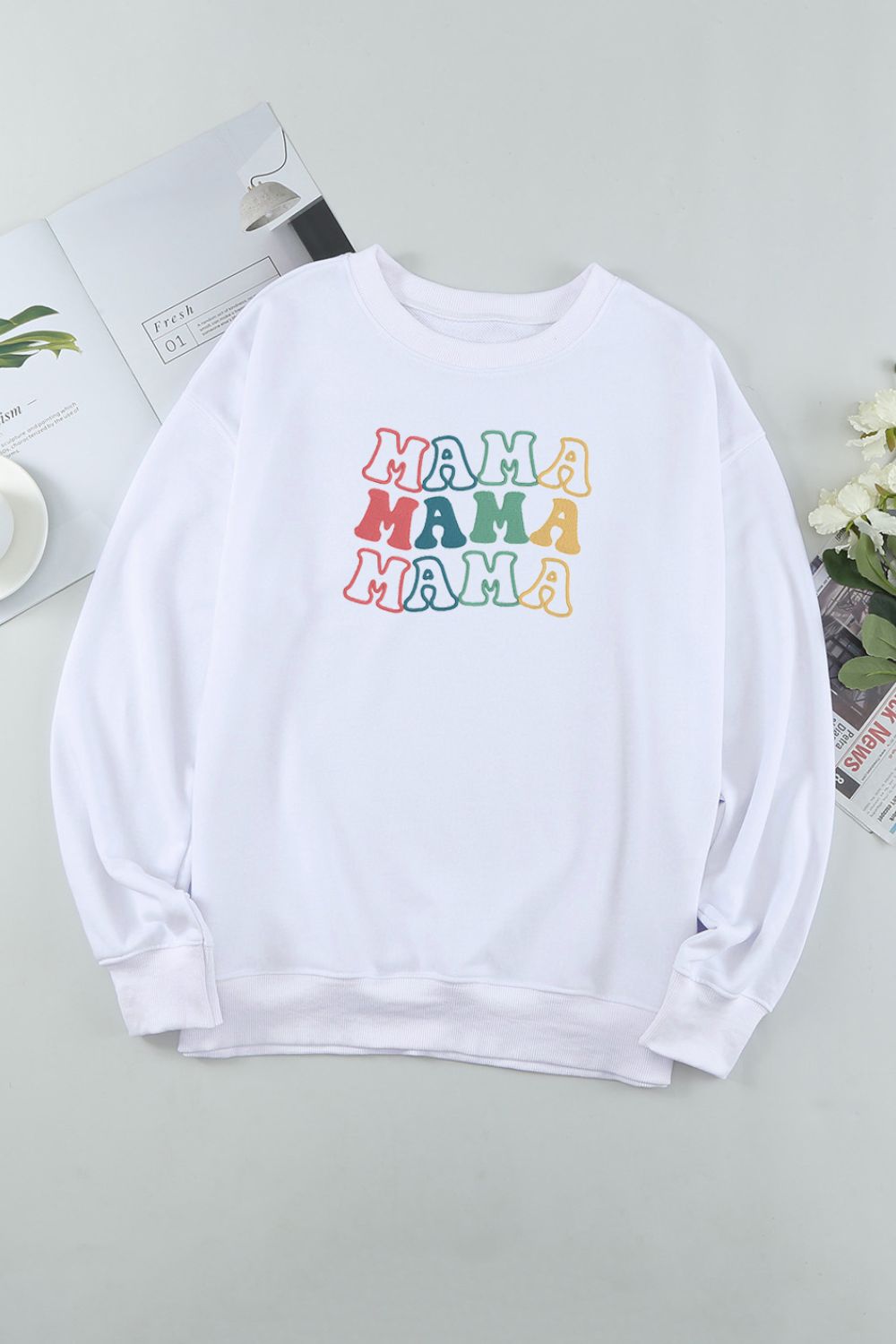 MAMA Graphic Round Neck Drop Shoulder Sweatshirt-Jewearrings