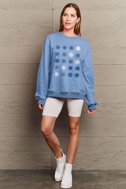 Simply Love Full Size Snowflakes Round Neck Sweatshirt-Jewearrings