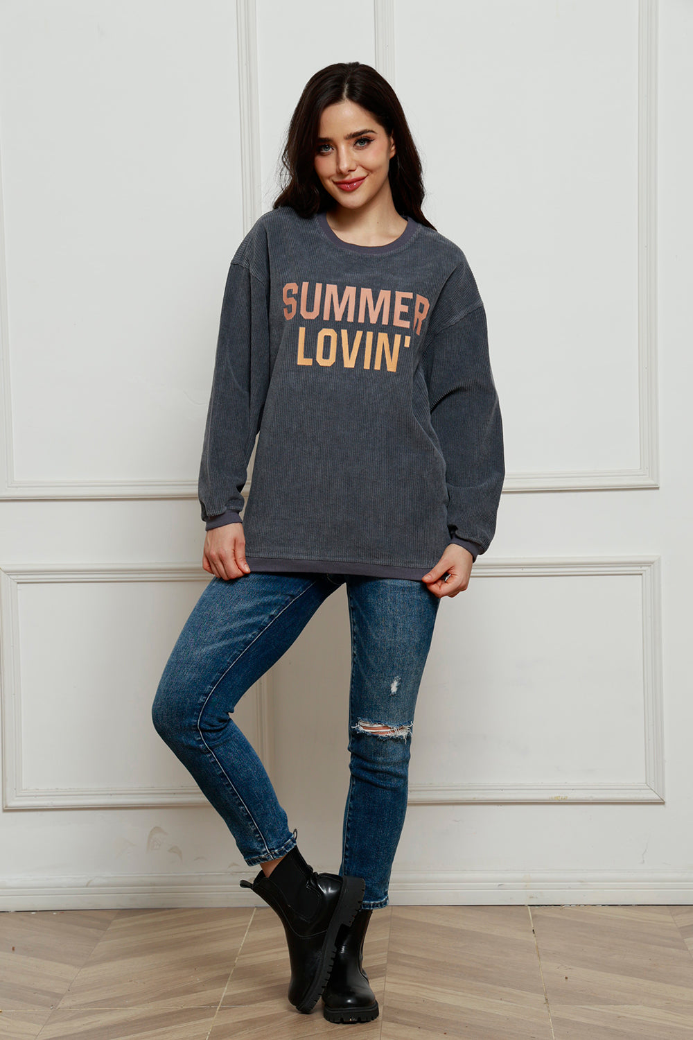 SUMMER LOVIN Graphic Textured Pullover Sweatshirt-Jewearrings