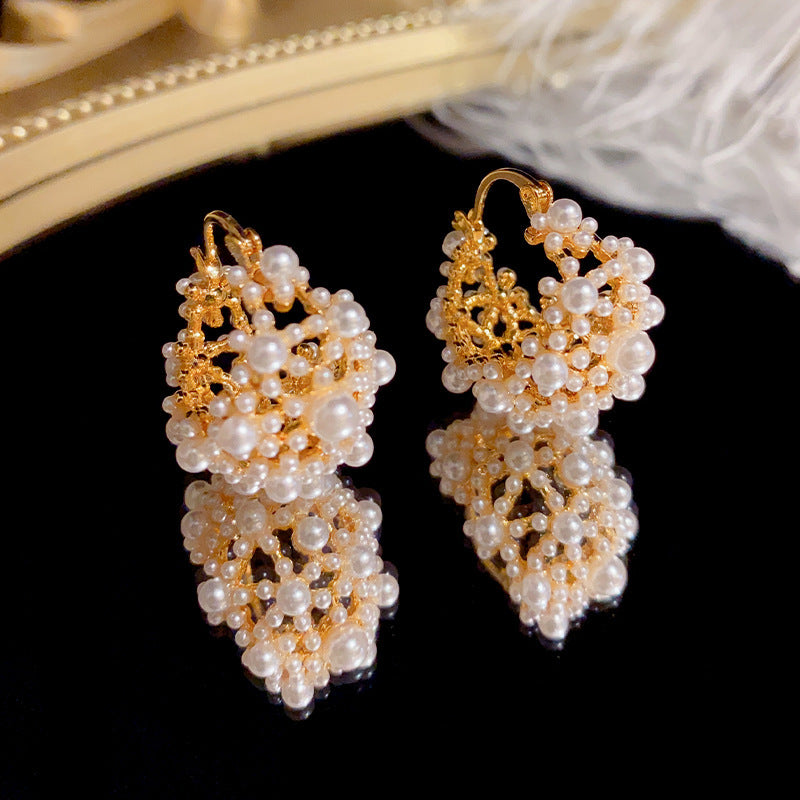 Women's Sweet And Elegant Pearl Flower Basket Earrings-Jewearrings