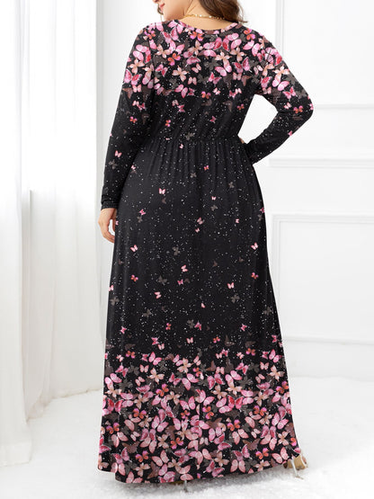 Plus Size Round Neck Maxi Dress with Pockets-Jewearrings