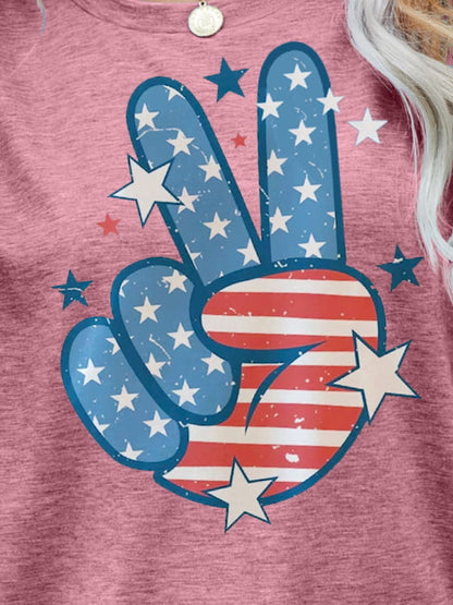 US Flag Peace Sign Hand Graphic Tee-Jewearrings