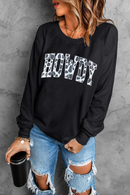 Round Neck Long Sleeve Howdy Graphic Sweatshirt-Jewearrings