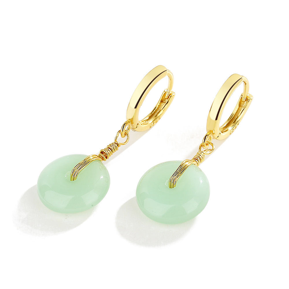 Women's Gold Plated Safety Buckle Hetian Jade Earrings-Jewearrings