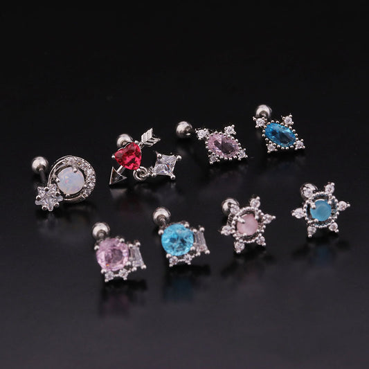 Women's Colored Round Zircon Stainless Steel Stud Earrings-Jewearrings