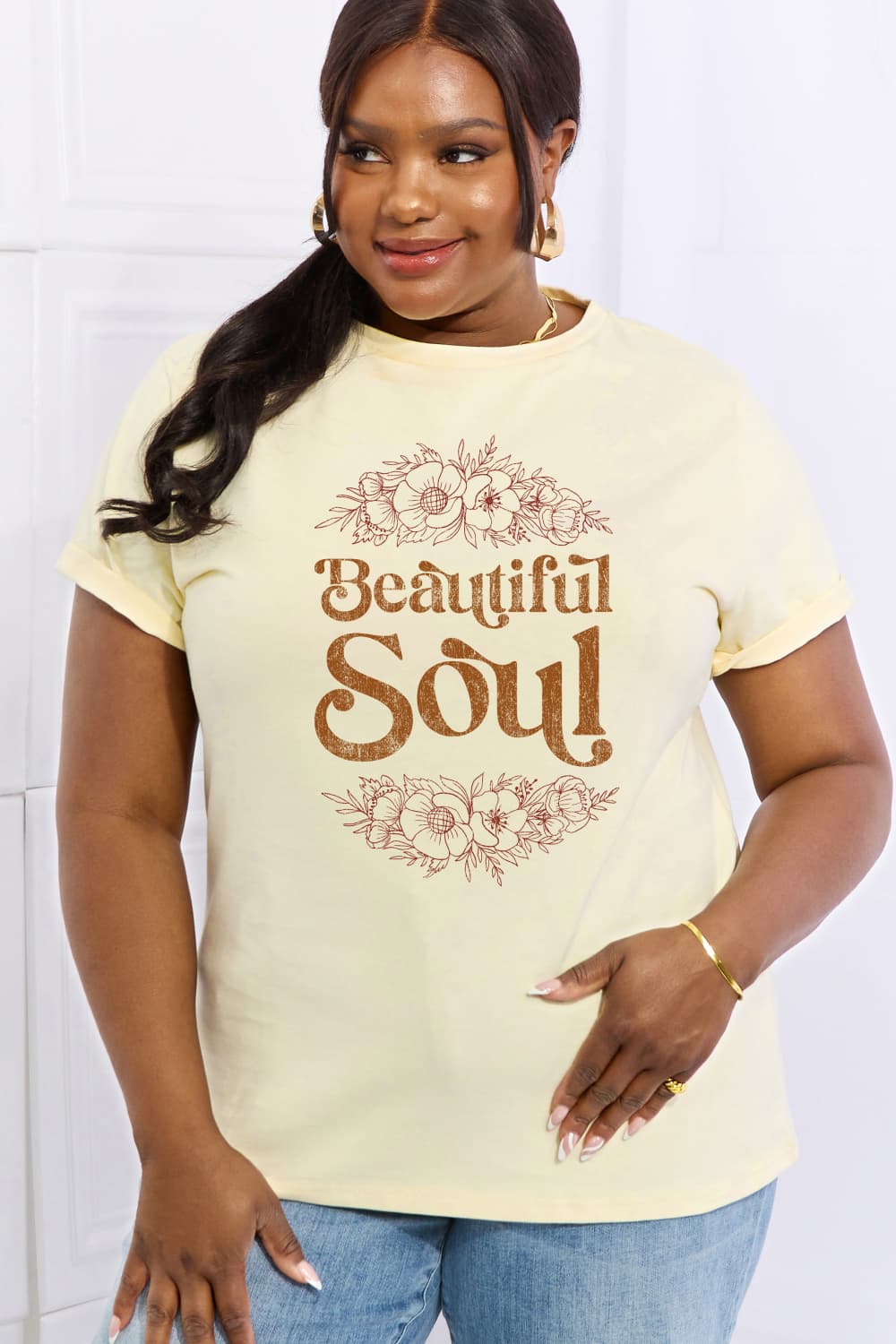 Simply Love Full Size BEAUTIFUL SOUL Graphic Cotton Tee-Jewearrings