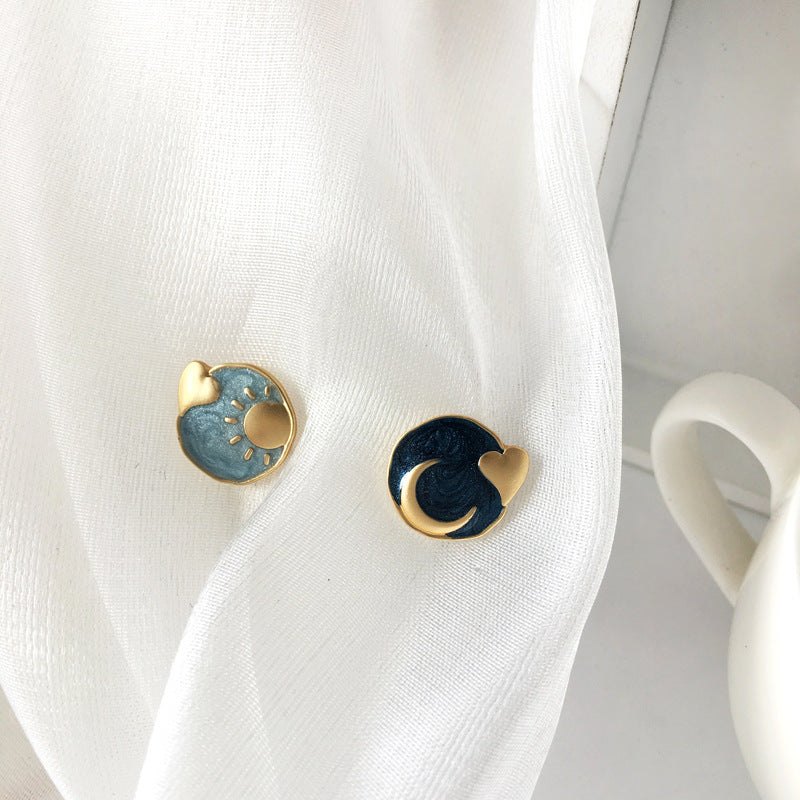 Sun Moon Stud Earrings Creative Round Oil Drop Earrings-Jewearrings