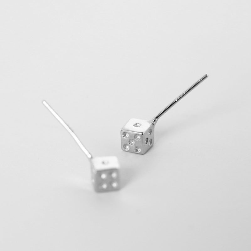 925 Sterling Silver Stud Earrings Personalized Dice Earrings Korean Style Sterling Silver Ornament-Jewearrings