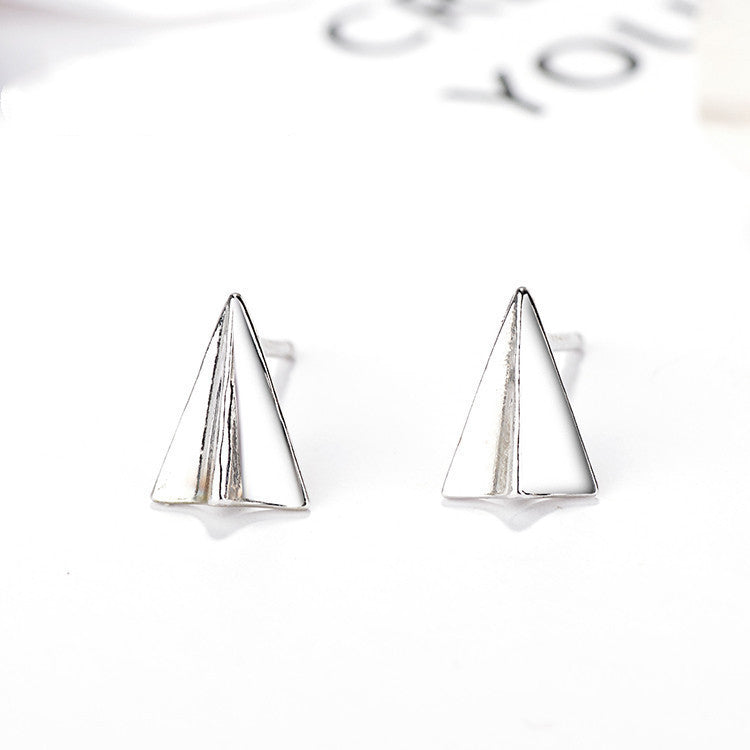 Women's Sterling Silver Creative Simple Origami Airplane Shape Earrings-Jewearrings