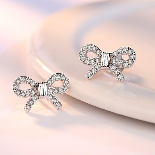 Women's Fashion Zircon Ice Crystal Bow Stud Earrings-Jewearrings