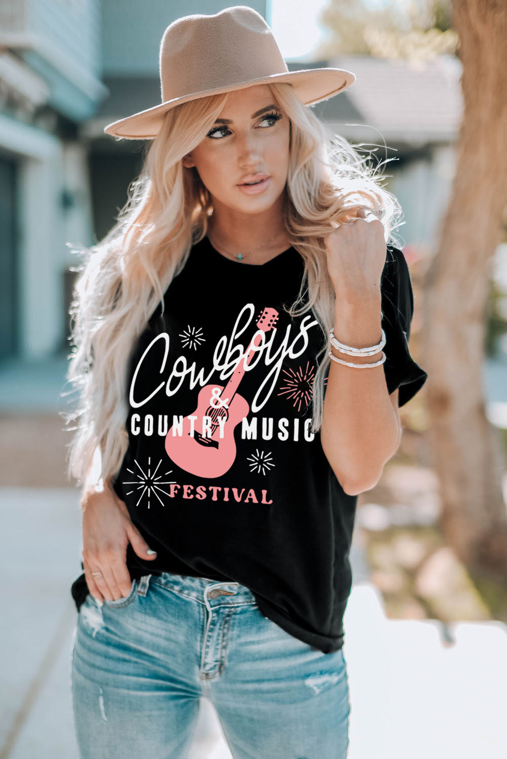 COWBOYS COUNTRY MUSIC Round Neck T-Shirt-Jewearrings