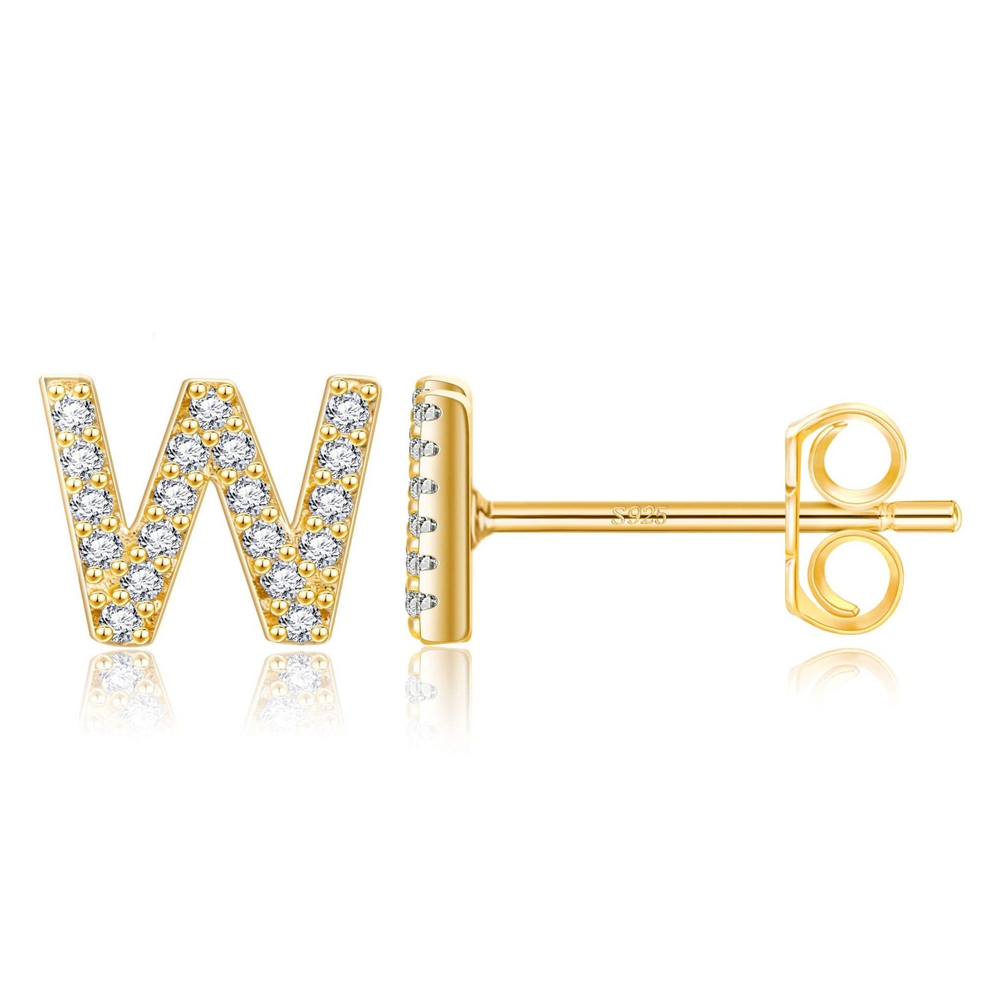 Simple Rhinestone Silver Needle English Alphabet Letter Earrings-Jewearrings