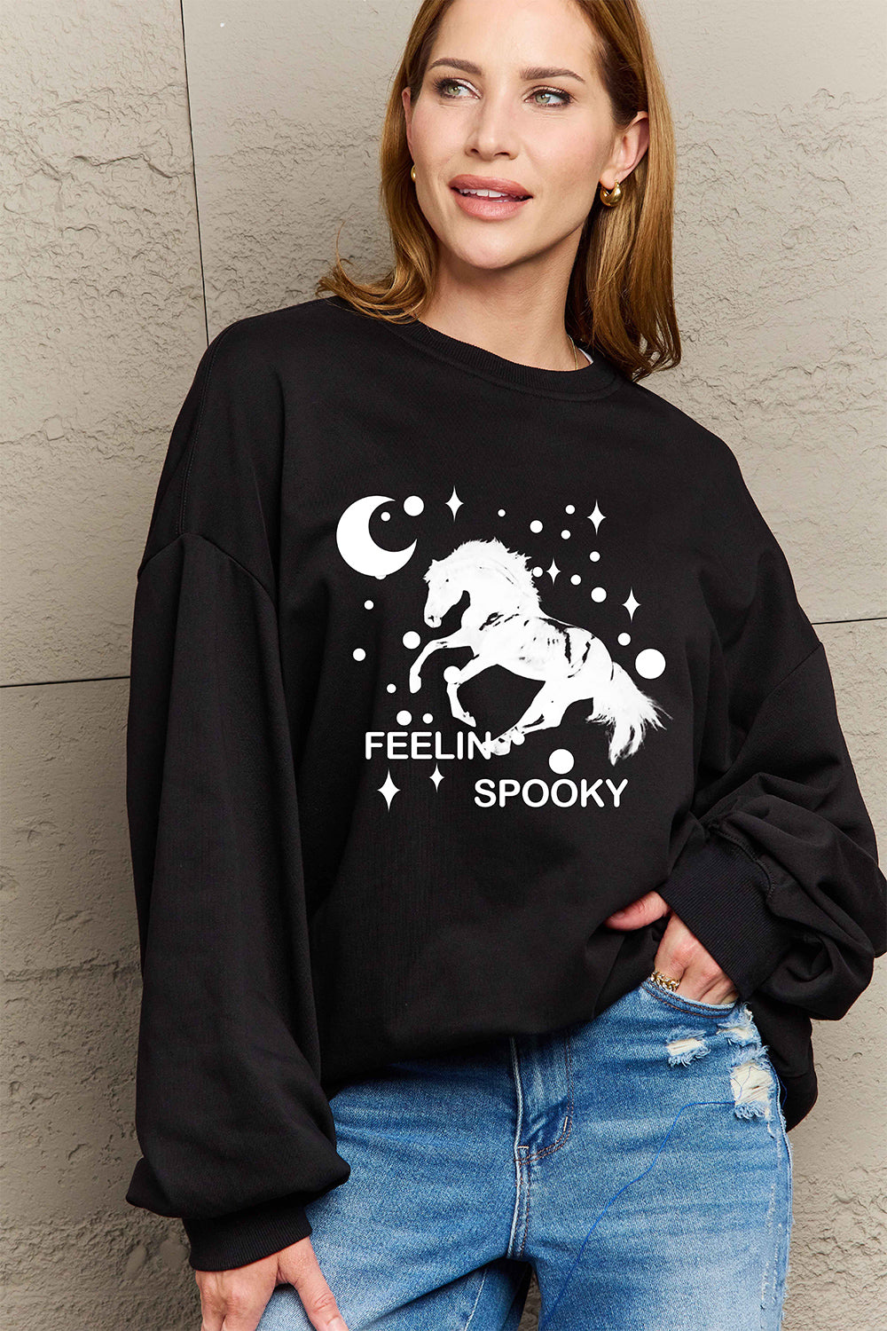 Simply Love Full Size Graphic Drop Shoulder Sweatshirt-Jewearrings