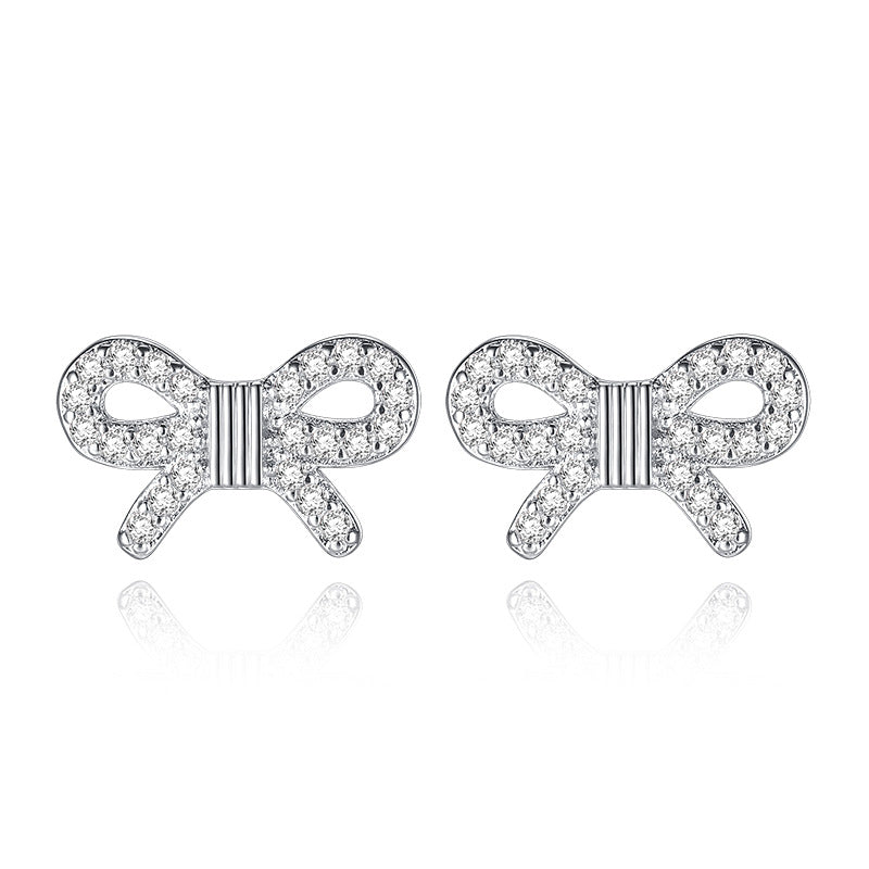 Women's Fashion Zircon Ice Crystal Bow Stud Earrings-Jewearrings