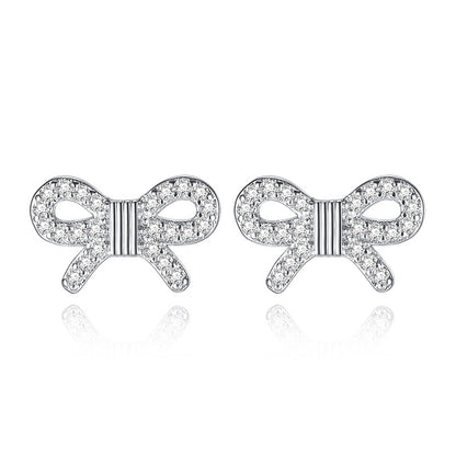 Women's Fashion Zircon Ice Crystal Bow Stud Earrings-Jewearrings