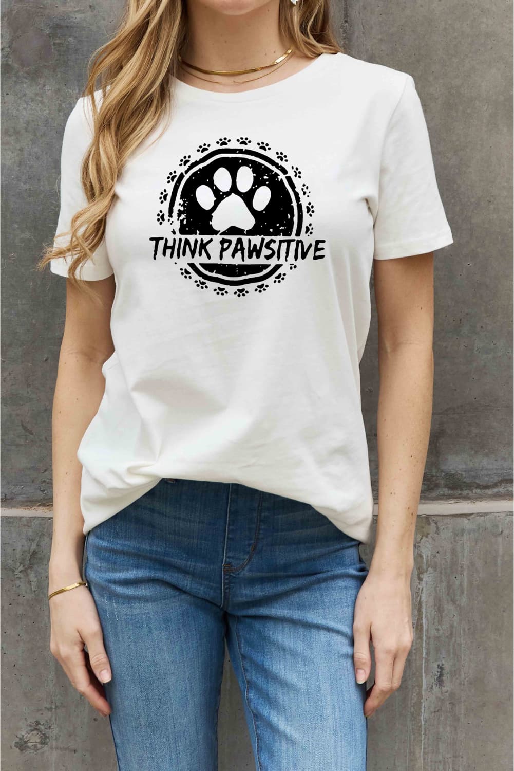 Simply Love Simply Love Full Size THINK PAWSITIVE Graphic Cotton Tee-Jewearrings