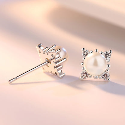 Simple Snowflake Pearl Zircon Earrings-Jewearrings