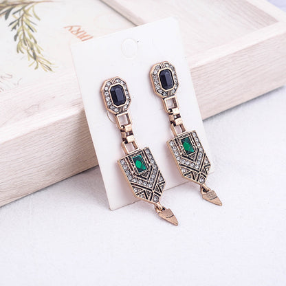 Emerald Crystal Pendant Stud Earrings-Jewearrings