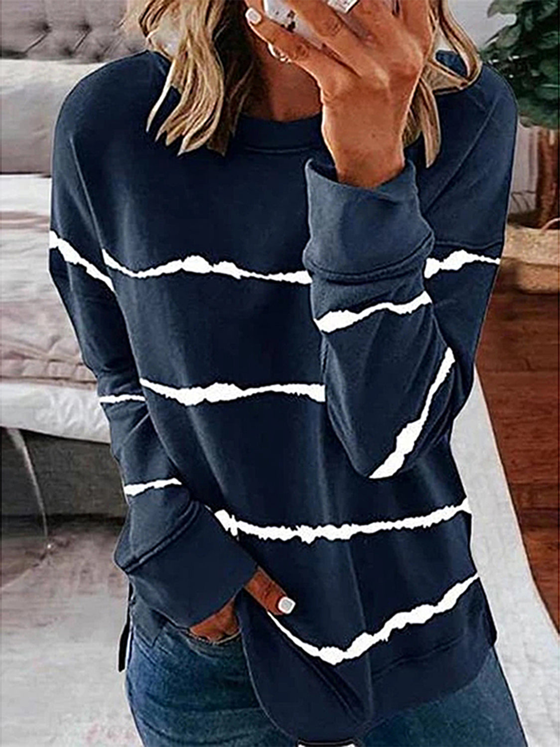 Striped Round Neck T-Shirt-Jewearrings