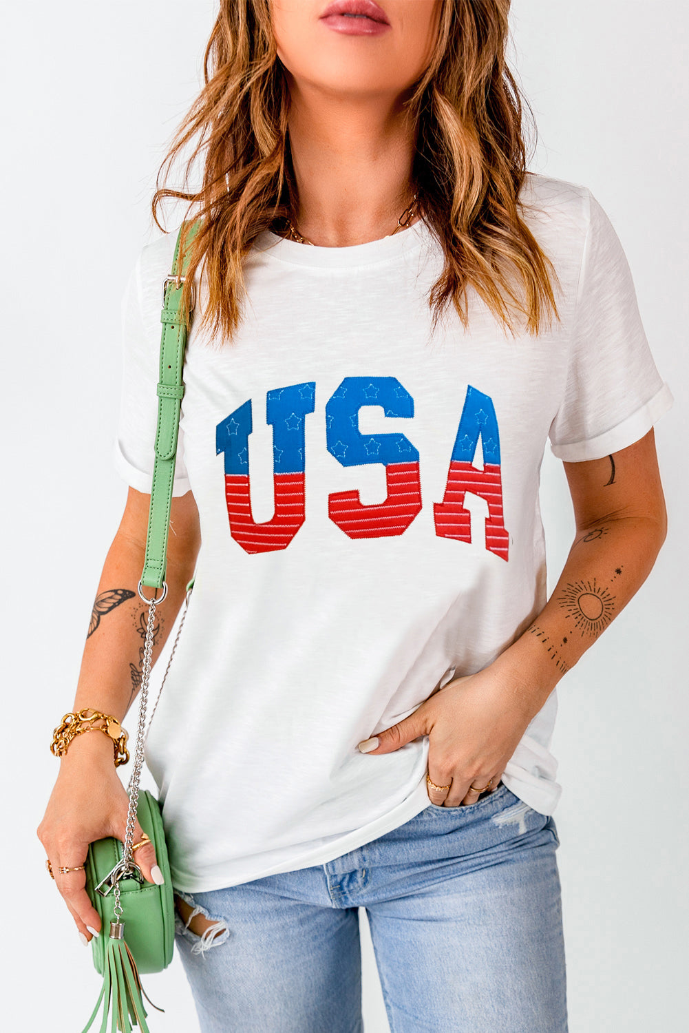 USA Round Neck Short Sleeve T-Shirt-Jewearrings