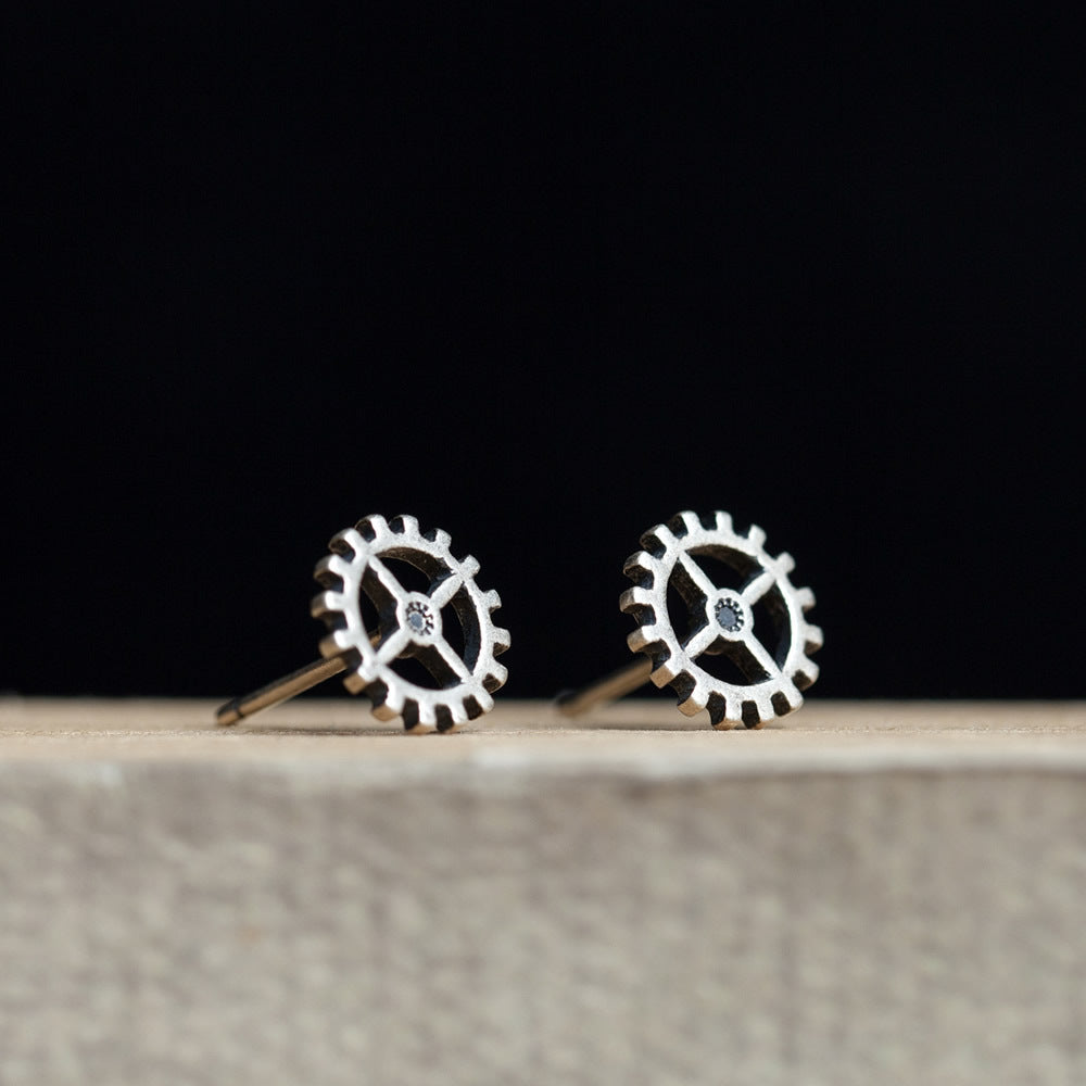 Sterling Silver Punk Steam Rock Gear Earrings-Jewearrings