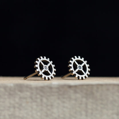 Sterling Silver Punk Steam Rock Gear Earrings-Jewearrings