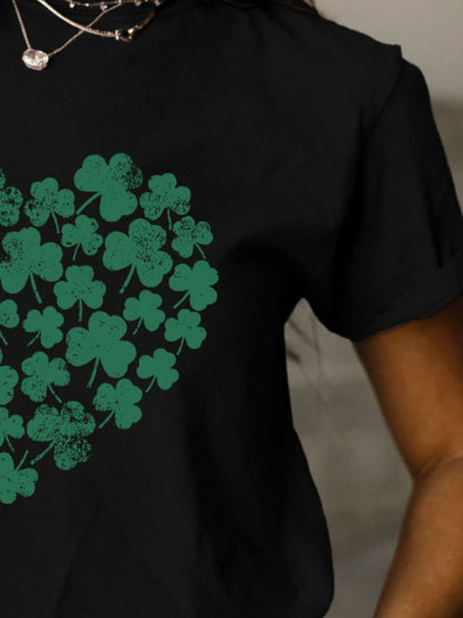 Full Size Lucky Clover Round Neck Short Sleeve T-Shirt-Jewearrings