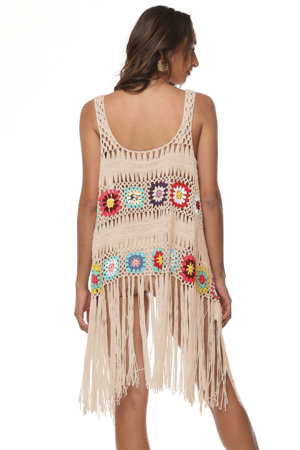 Openwork Fringe Detail Embroidery Sleeveless Cover-Up-Jewearrings