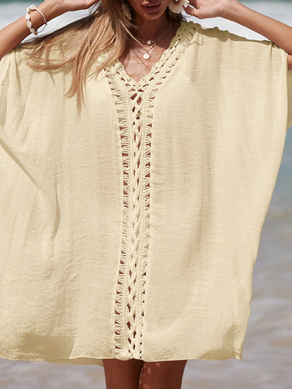 Cutout V-Neck Three-Quarter Sleeve Cover Up-Jewearrings