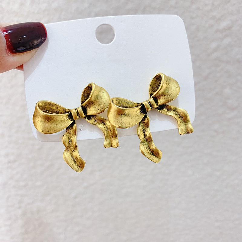 Korean Metal Bow Stud Earrings Simple-Jewearrings