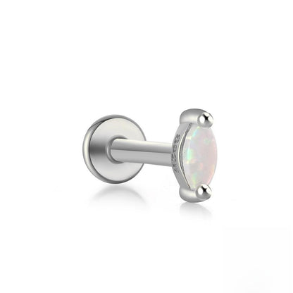 S925 Sterling Silver Opal Flat Head Internal Thread Piercing Cartilage Stud Earrings-Jewearrings