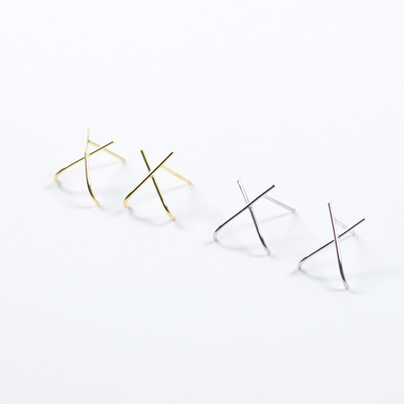 S925 Sterling Silver Simple Geometric Line X Stud Earrings-Jewearrings