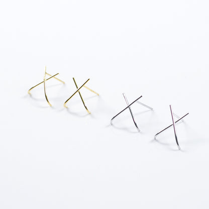 S925 Sterling Silver Simple Geometric Line X Stud Earrings-Jewearrings