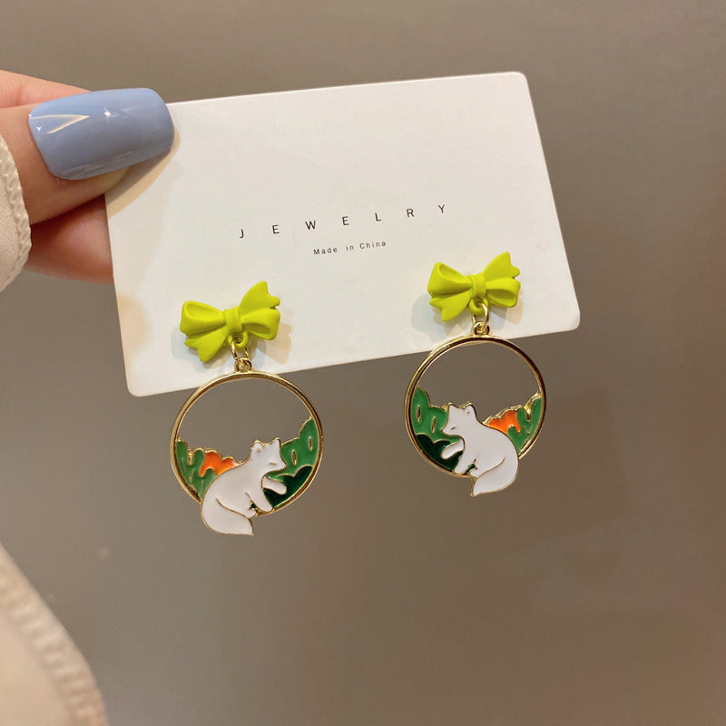 Forest Small Animal Bow Girl Earrings-Jewearrings