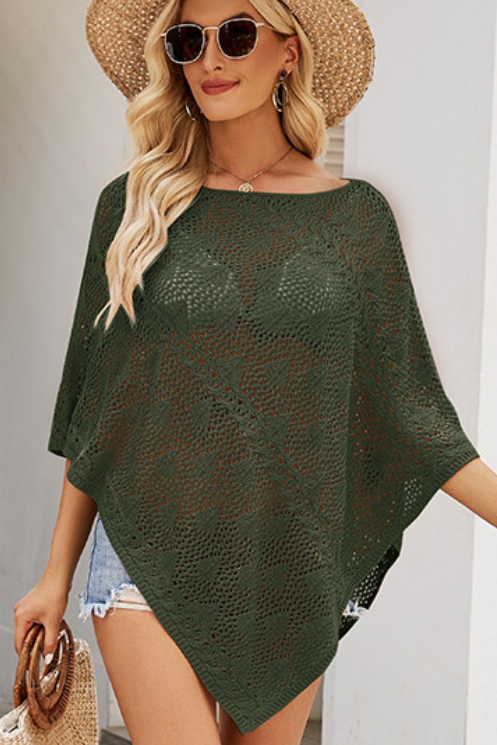 Openwork Boat Neck Shawl Cover Up-Jewearrings