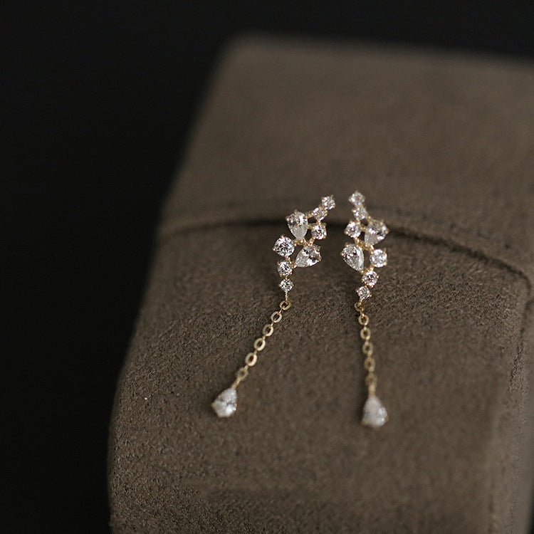 925 Silver Stud Earrings Simple Fashion Smart Water Drop Branches And Leaves-Jewearrings