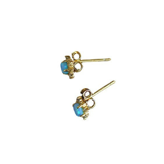 Vintage Delicate Opal 925 Sterling Silver Gold Plated Stud Earrings-Jewearrings