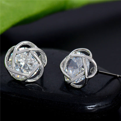 Stud earrings gold-plated openwork rose gold zircon fashion exquisite Korean earrings-Jewearrings