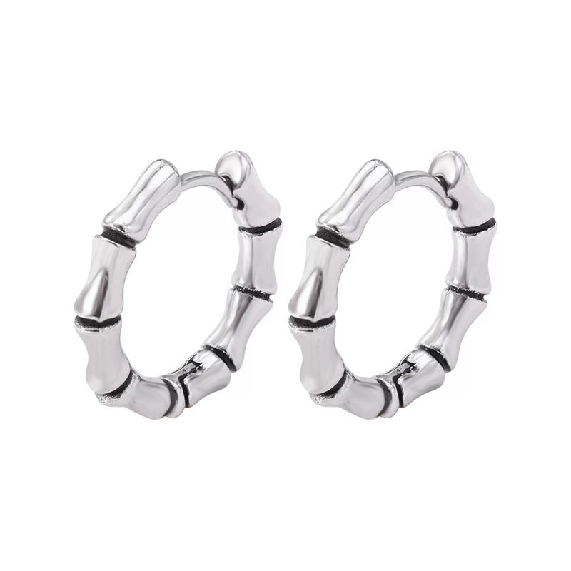 Men's S925 Sterling Silver Vintage Bamboo Earrings-Jewearrings