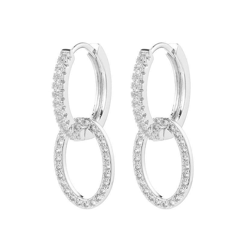 Zircon Two Rings Cross Cuff Earrings Korean Style-Jewearrings