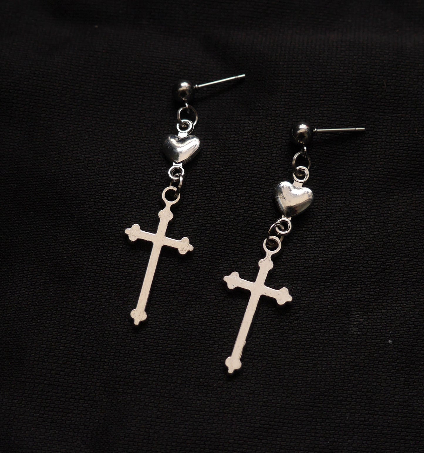 Vintage Cross Love Heart Earrings Dark-Jewearrings