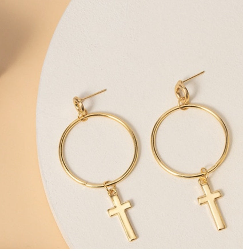 Simple Personality Cross Tassel Alloy Earrings Women-Jewearrings