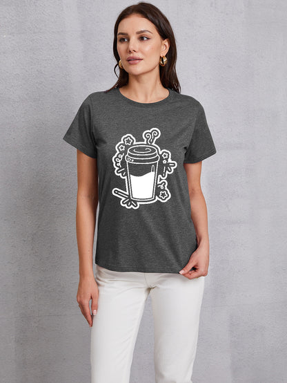 Coffee Round Neck Short Sleeve T-Shirt-Jewearrings